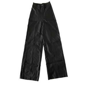 Faux Leather Pants Womens XS Black Wide Leg High Rise Stretch Y2K Sexy